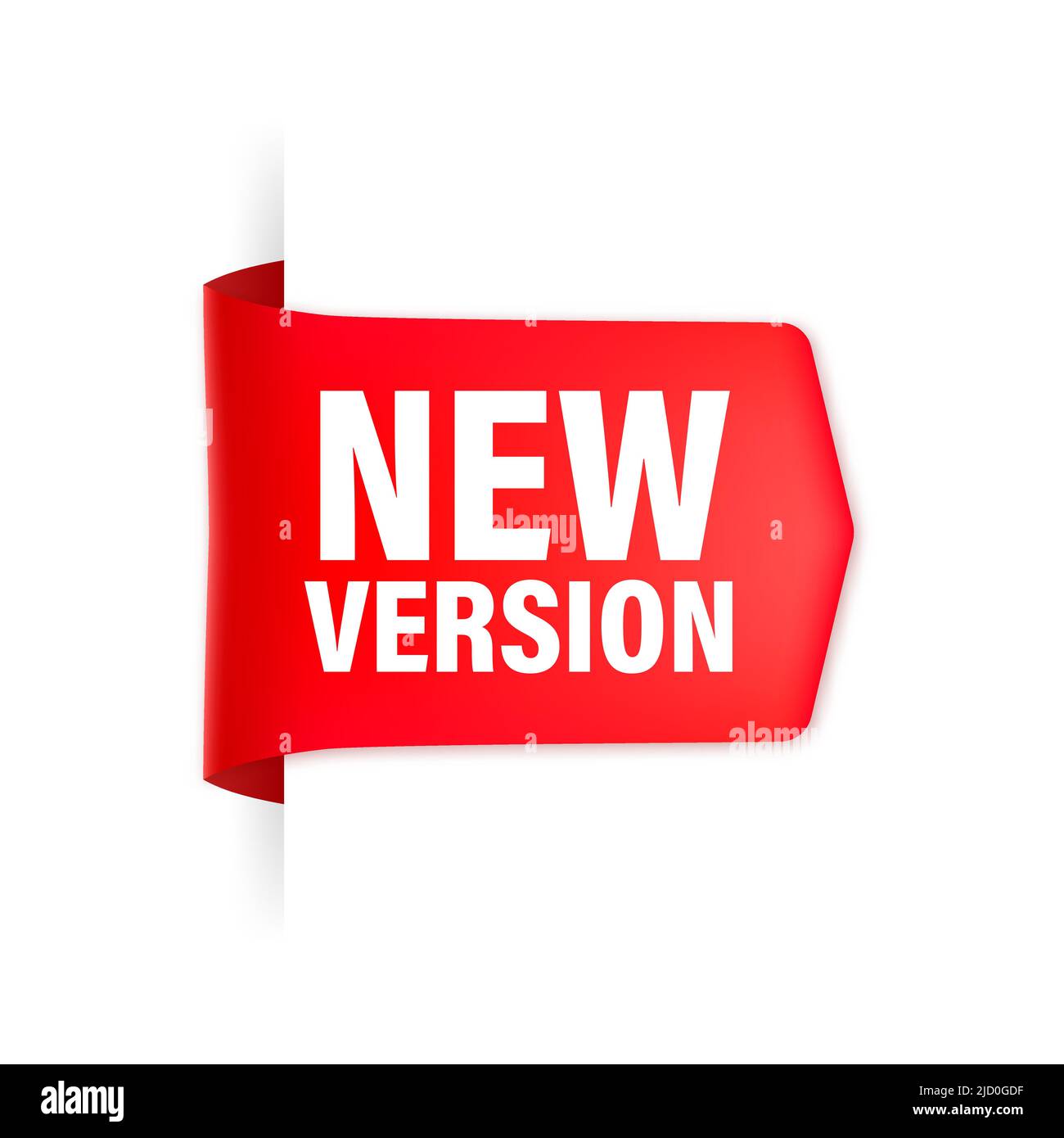 New version red label on white background. Red banner. Vector illustration. Stock Vector