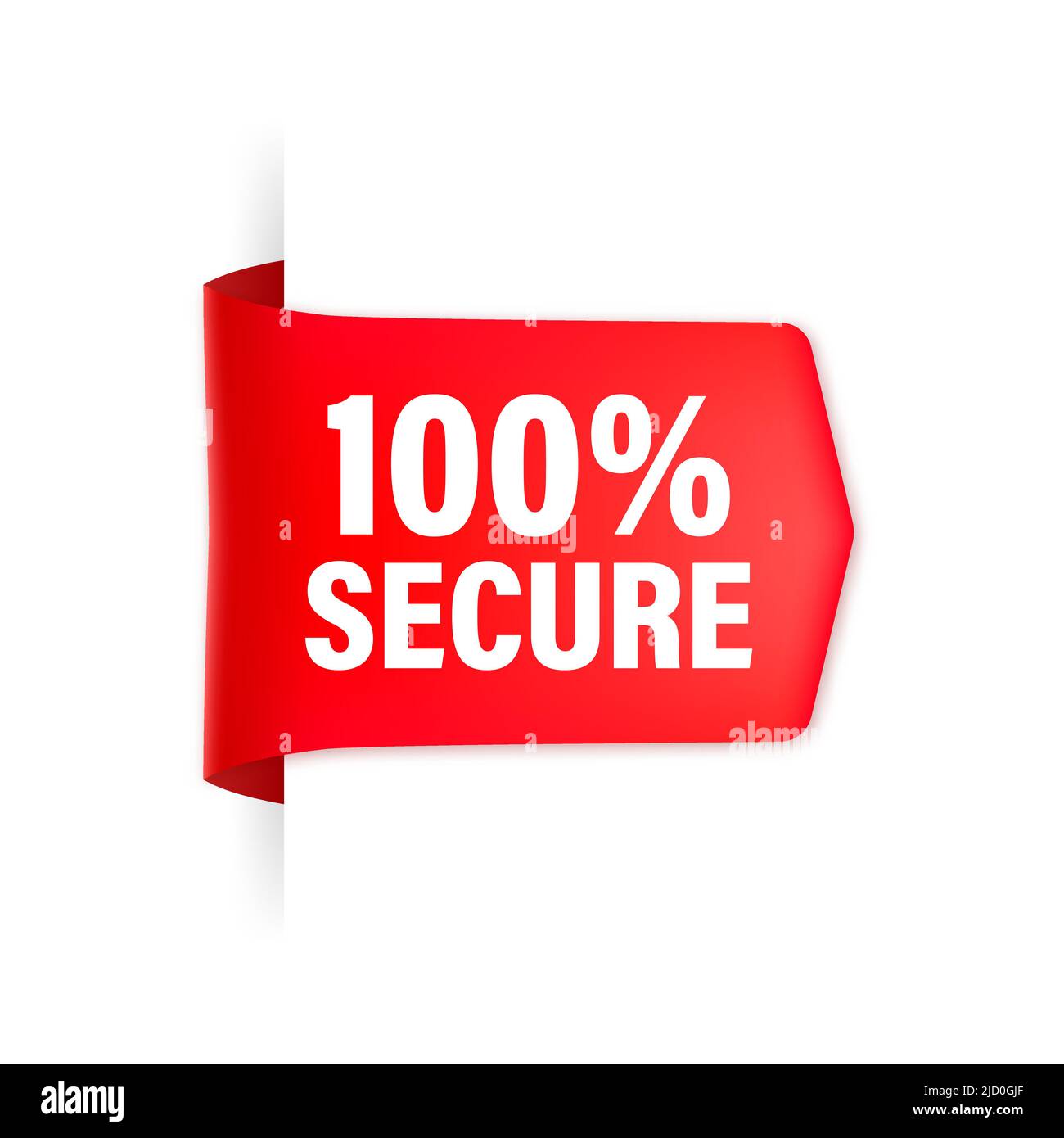 Icon with red 100 secure ribbon for concept design. Business concept. Data protection. Stock Vector