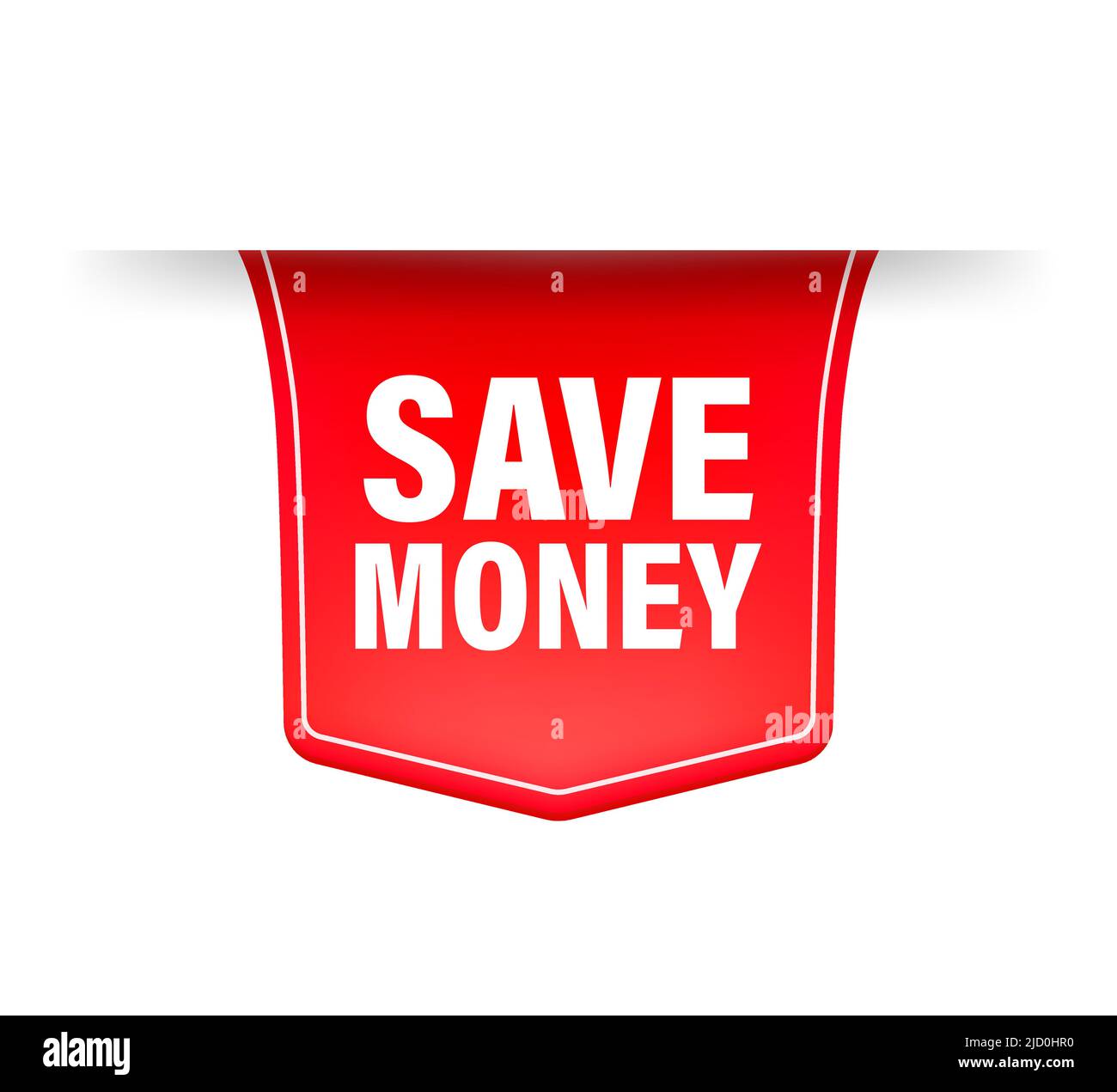 Save money red ribbon in origami style. . Modern red web banner. Mega sale. Web, graphic, banner. Stock Vector