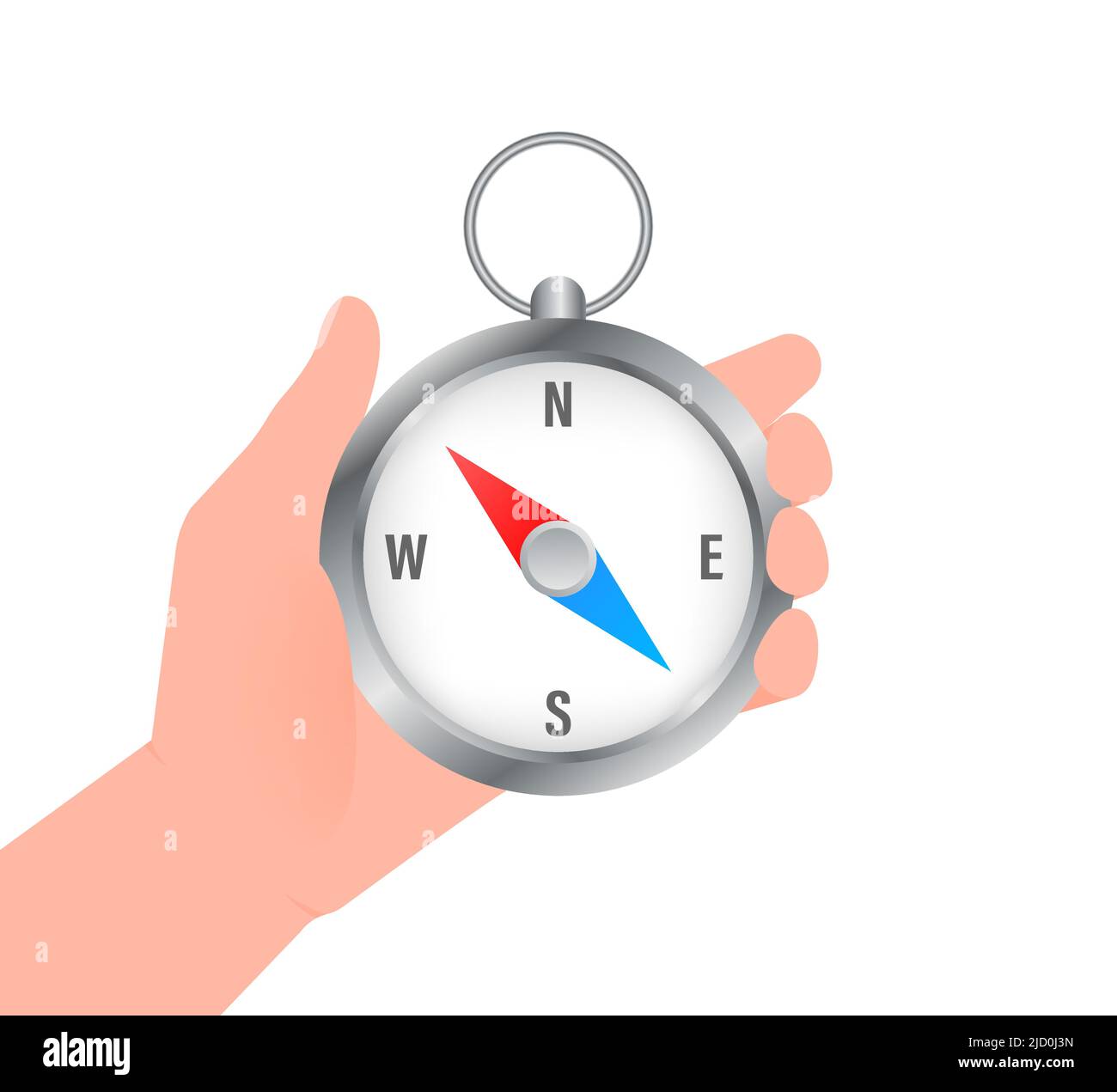 Modern illustration with hand with compass for mobile app design. Flat vector illustration. Arrow icon. Stock Vector