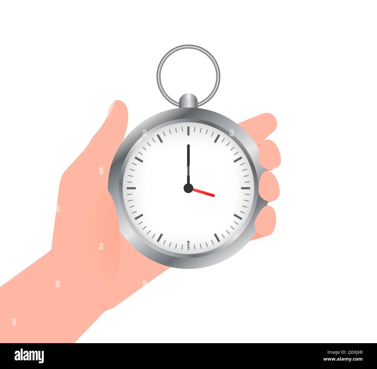 Hand with timer. Vector flat cartoon illustration. Clock icon vector. Time management. Stopwatch icon, logo. Stock Vector