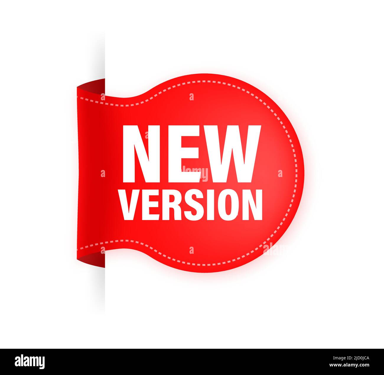 New version red label on white background. Red banner. Vector illustration. Stock Vector