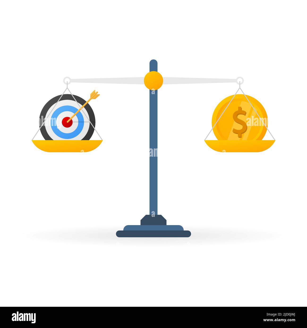 Flat target vs money on scales. Time management. Vector illustration