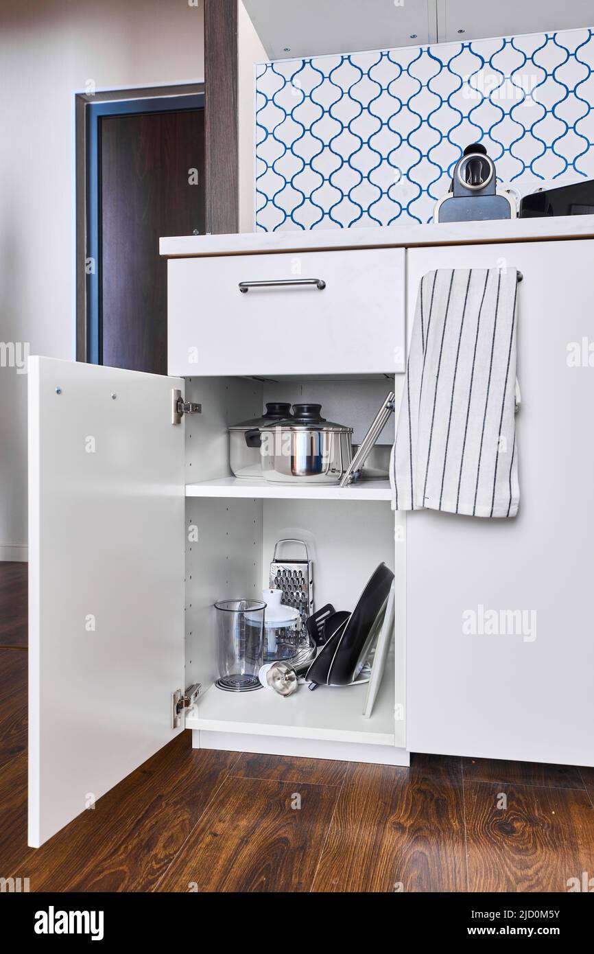 Photo of kitchen with pots and pans Stock Photo Alamy