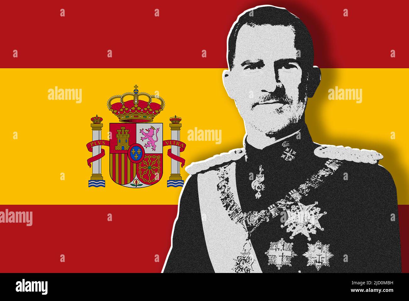 King Felipe VI and flag of Spain Stock Photo