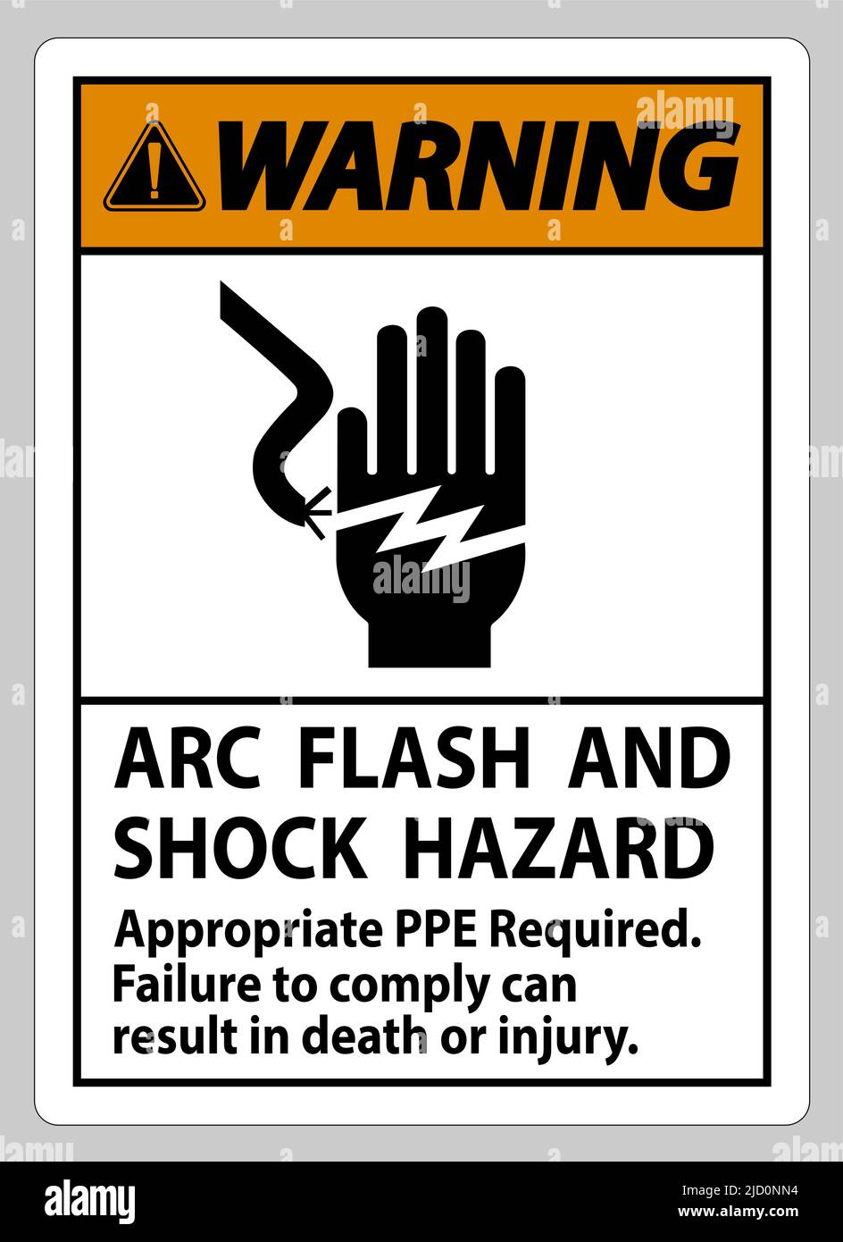 Warning Sign Arc Flash And Shock Hazard Appropriate PPE Required Stock