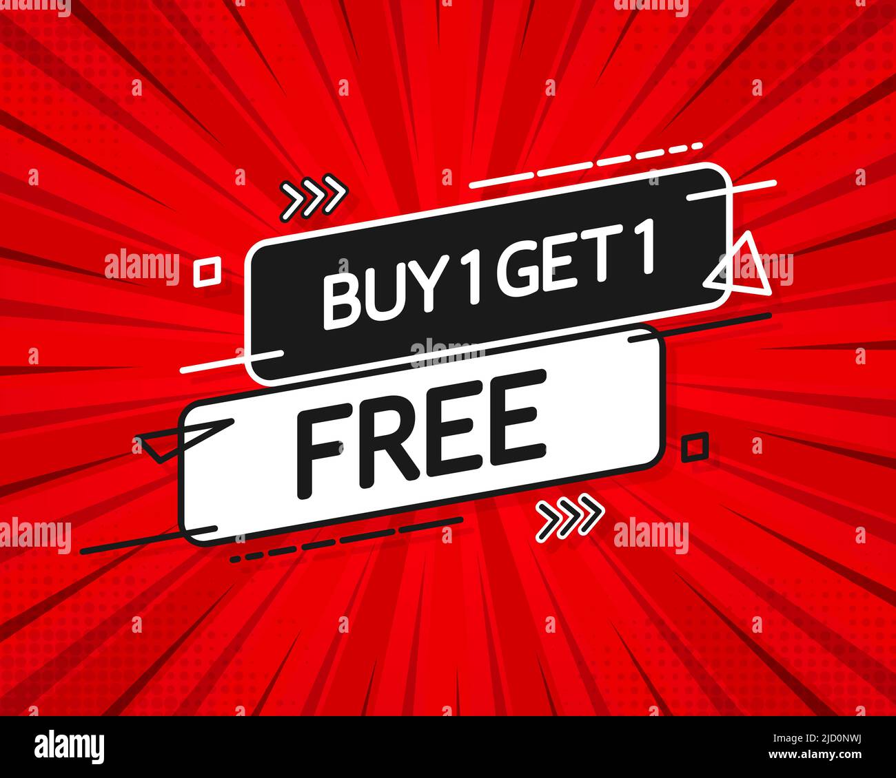 Buy 1 Get 1 Free, sale tag, banner design template, app icon. Vector