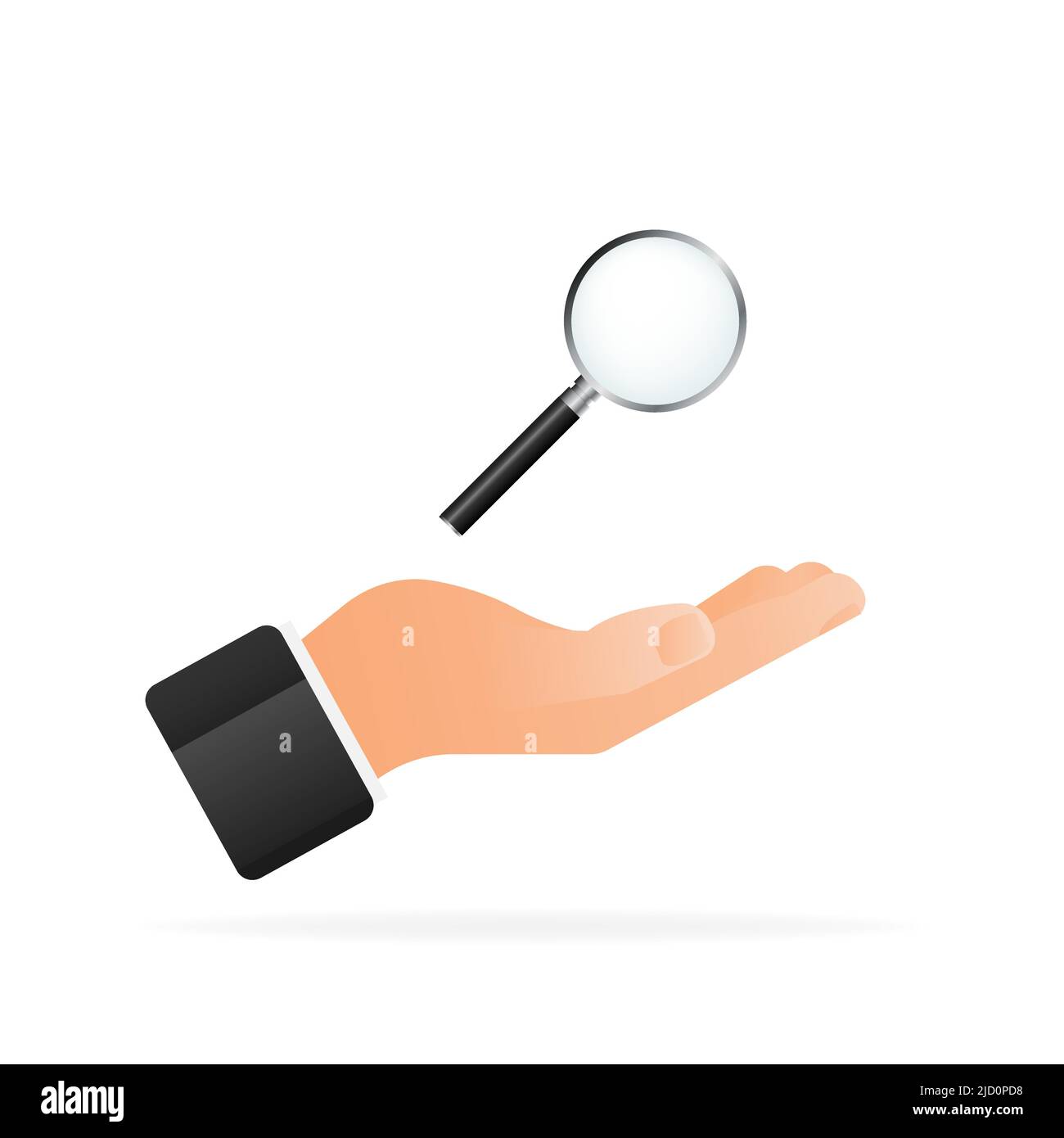 Magnifying glass icon in hand. With Gradient Mesh. Vector illustration Stock Vector