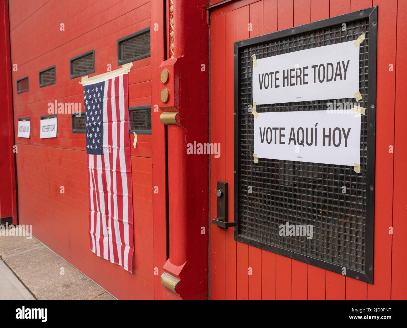 HOBOKEN, N.J. – November 2, 2021: A polling location is seen at the Engine Company No. 2 firehouse in Hoboken. Stock Photo