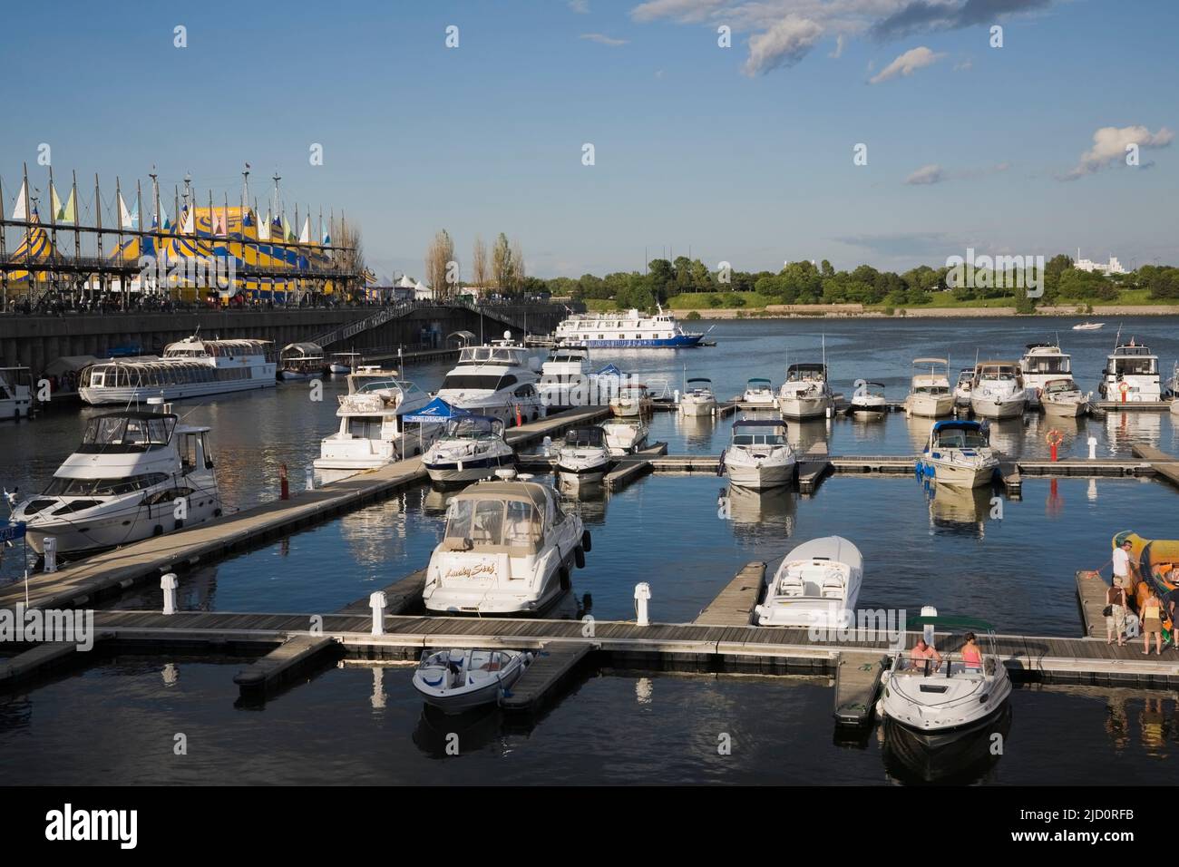 The Marina and Jacques Cartier Pier in Old Port of Montreal in summer, Quebec, Canada. Stock Photo