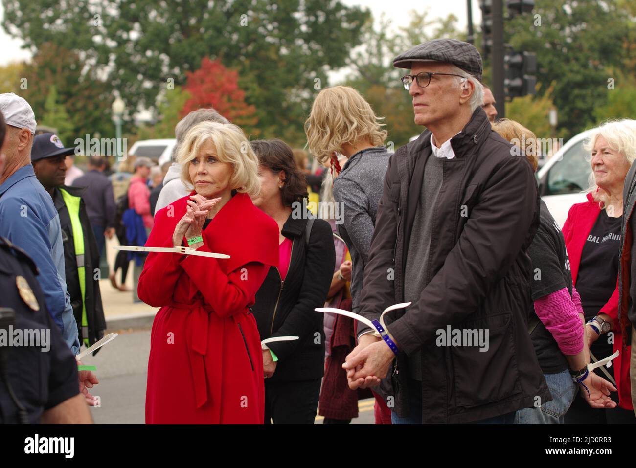 Actors Jane Fonda and Ted Danson get arrested outside the US Capitol as part of a climate change protest on 25 October 2019. Stock Photo