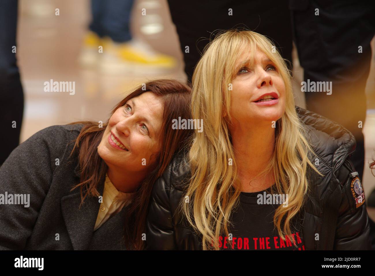 Actors Catherine Keener and Rosanna Arquette appear at a climate change protest in the Hart Senate Office Building in Washington on 1 November 2019. Stock Photo