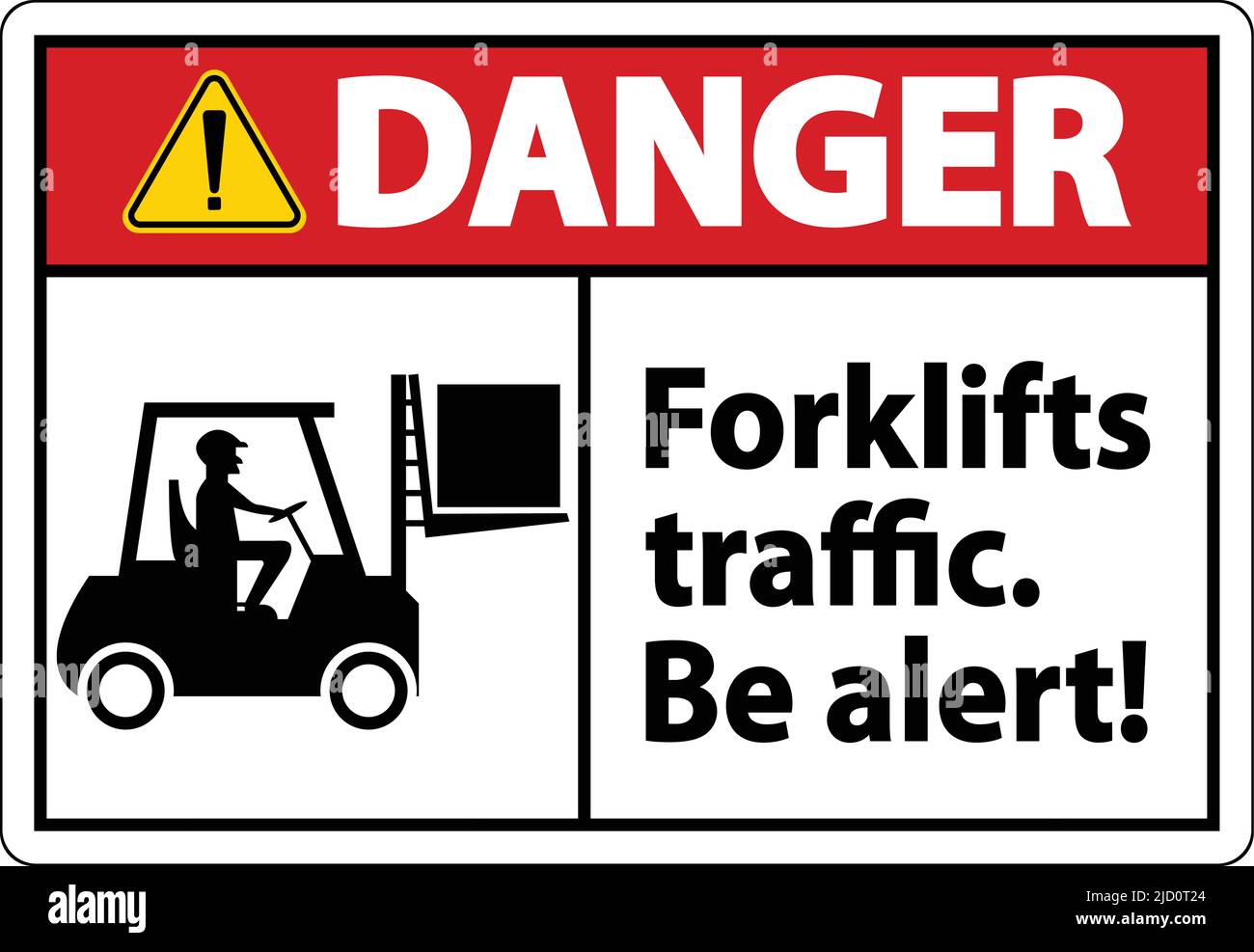 Danger Forklift Traffic Be Alert Sign On White Background Stock Vector ...