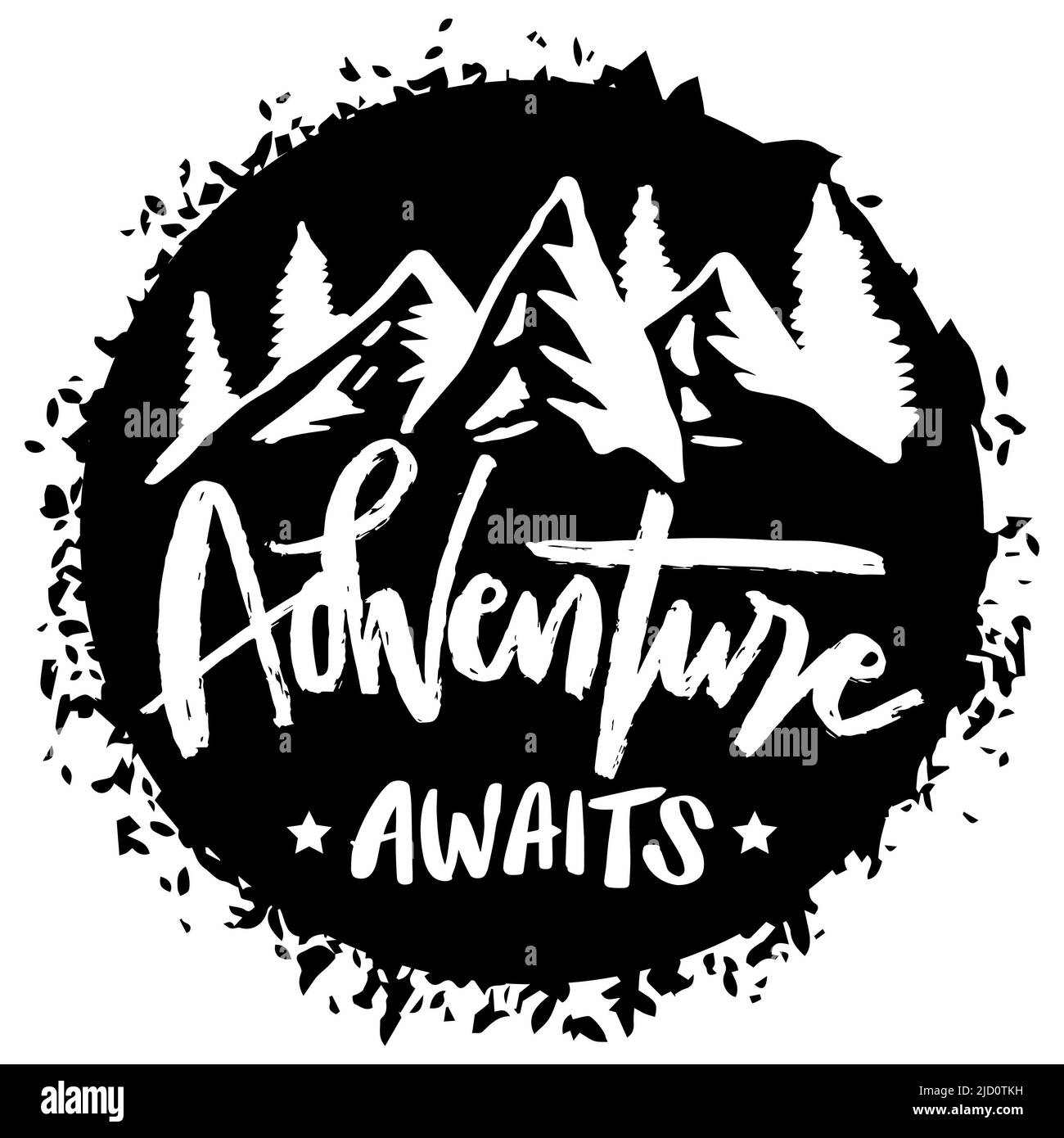 Adventure awaits. Hand lettering. Poster quotes. Stock Photo