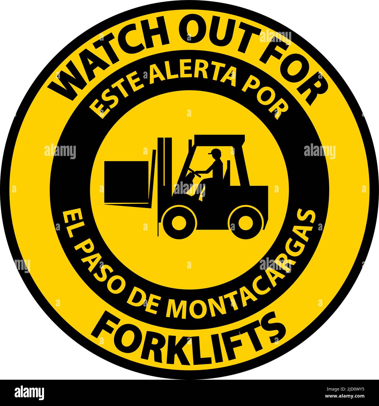 Bilingual Watch Out For Forklift Floor Sign On White Background Stock ...