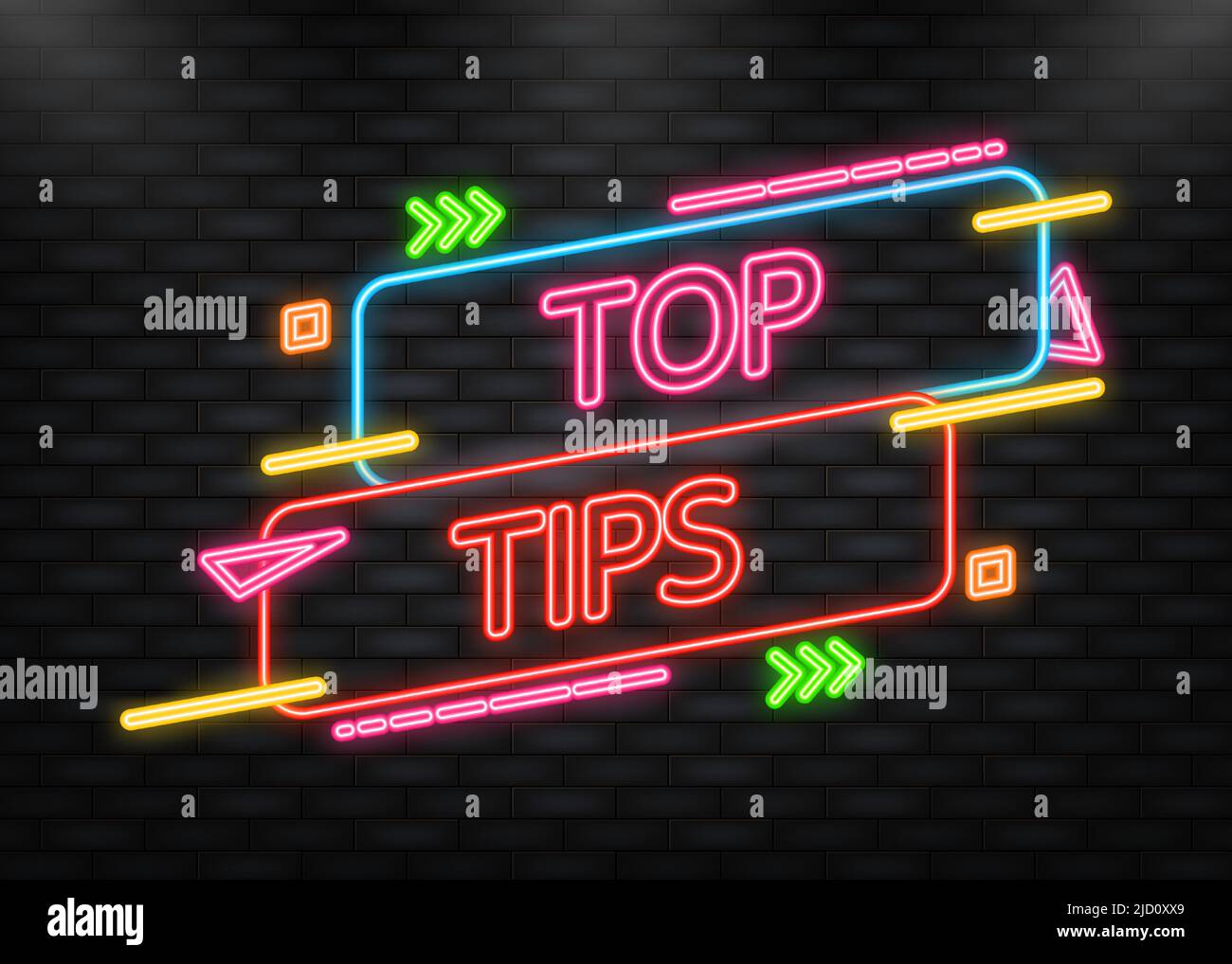 Top tips neon banner on blue background. Vector illustration Stock Vector