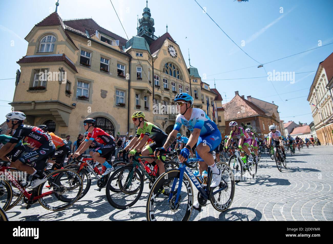 Ptuj, Slovenia. 16th June, 2022. Dylan Groenewegen of Netherlands, Team Bikeexchange - Jayco and the peloton compete during the 28th Tour of Slovenia, 2nd Stage, a 174,2km stage between Ptuj and Rogaska Slatina. Credit: SOPA Images Limited/Alamy Live News Stock Photo