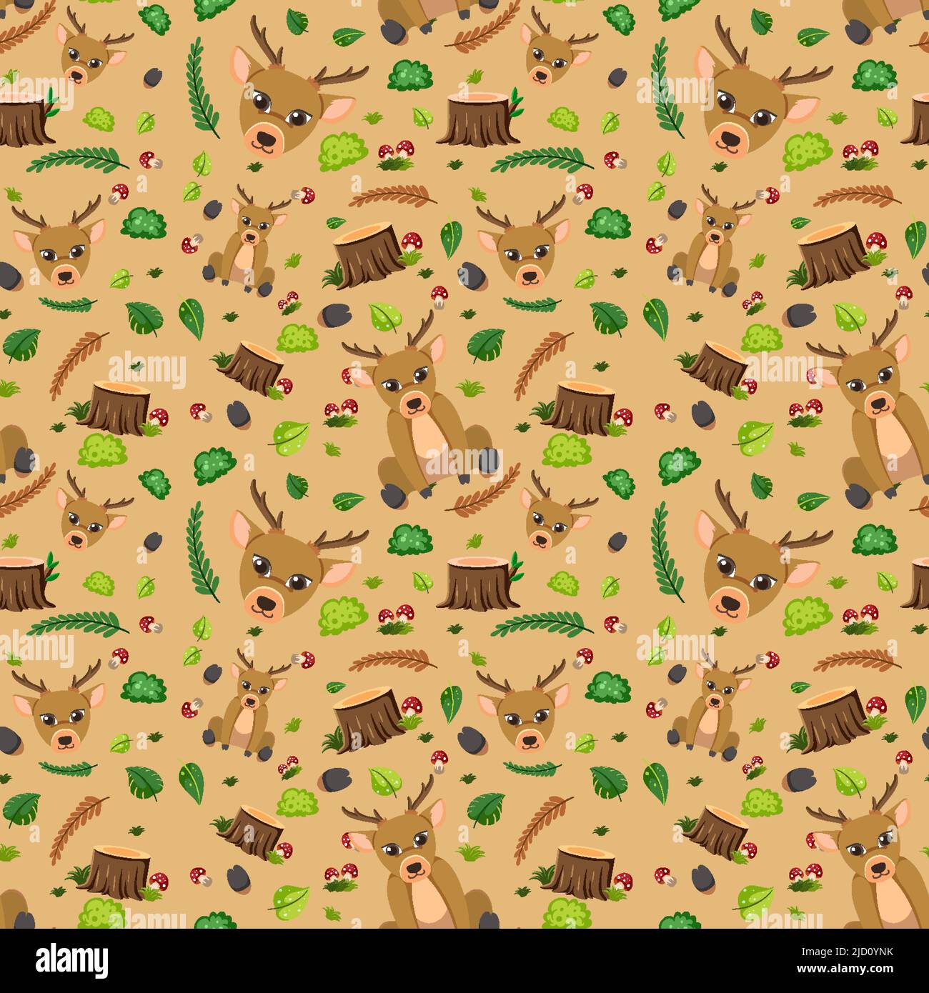 Deer cute animal seamless pattern illustration Stock Vector Image & Art ...