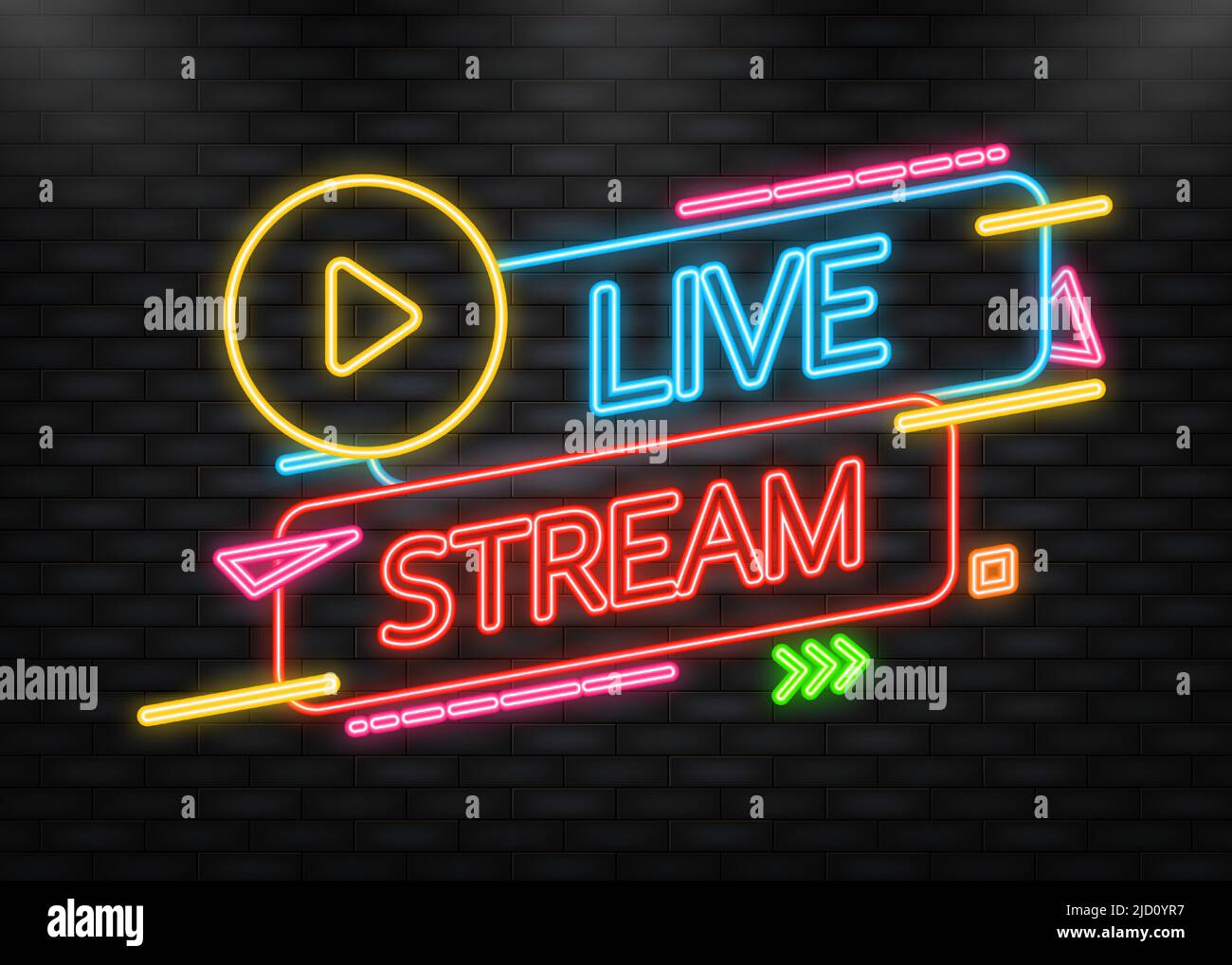 Neon Icon. Live stream logo - red vector design element with play ...