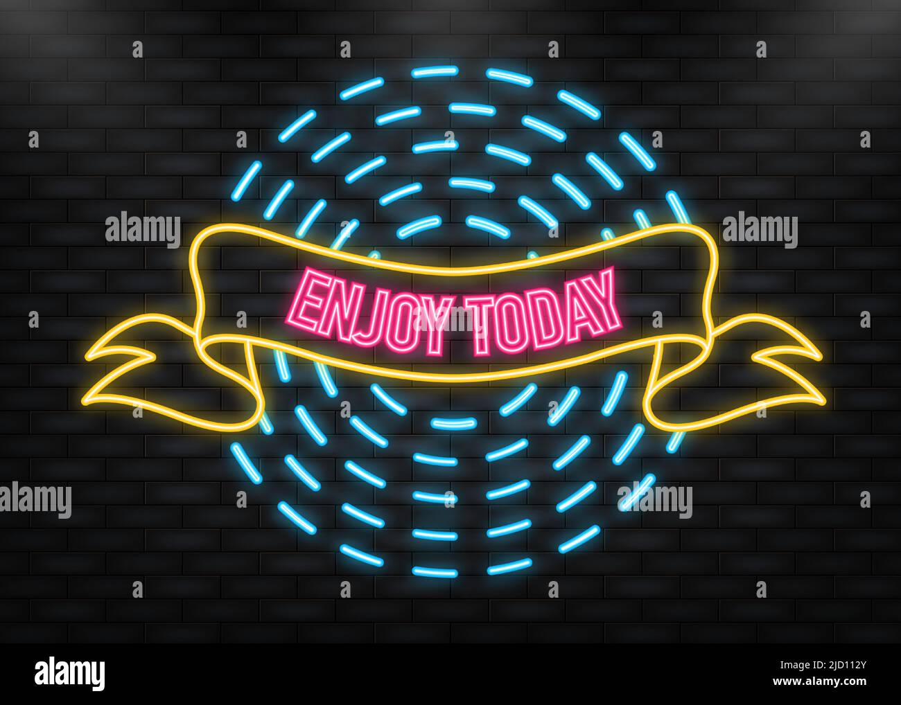 Neon Icon. Vintage enjoy today ribbon banner on dark background. Vector ...