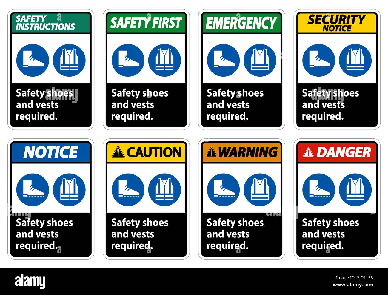 Safety Shoes And Vest Required With PPE Symbols on white background ...