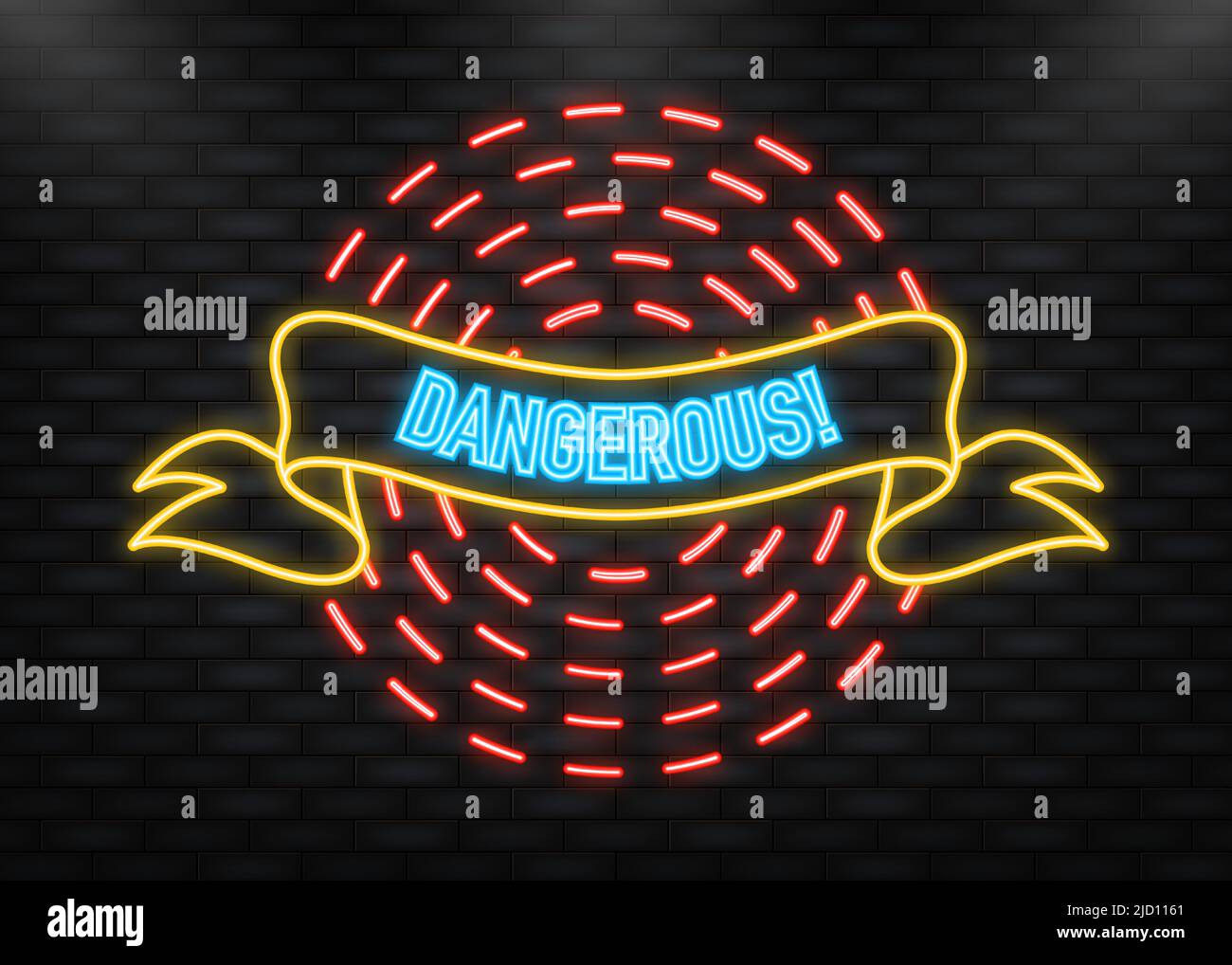 Neon Icon. Dangerous red ribbon in vintage style. Vector illustration