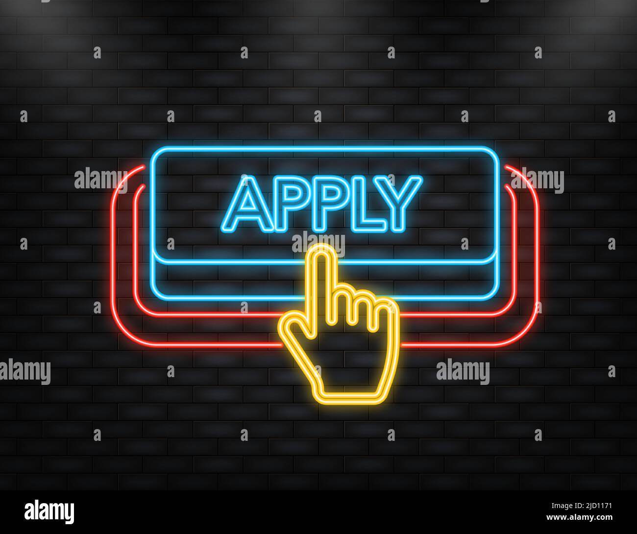 Neon Icon. Icon with blue apply 3D button on white background for web ...
