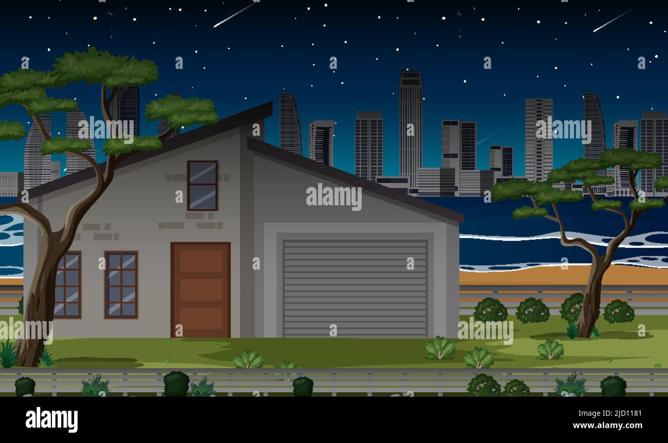 Beach city at night background illustration Stock Vector Image & Art ...
