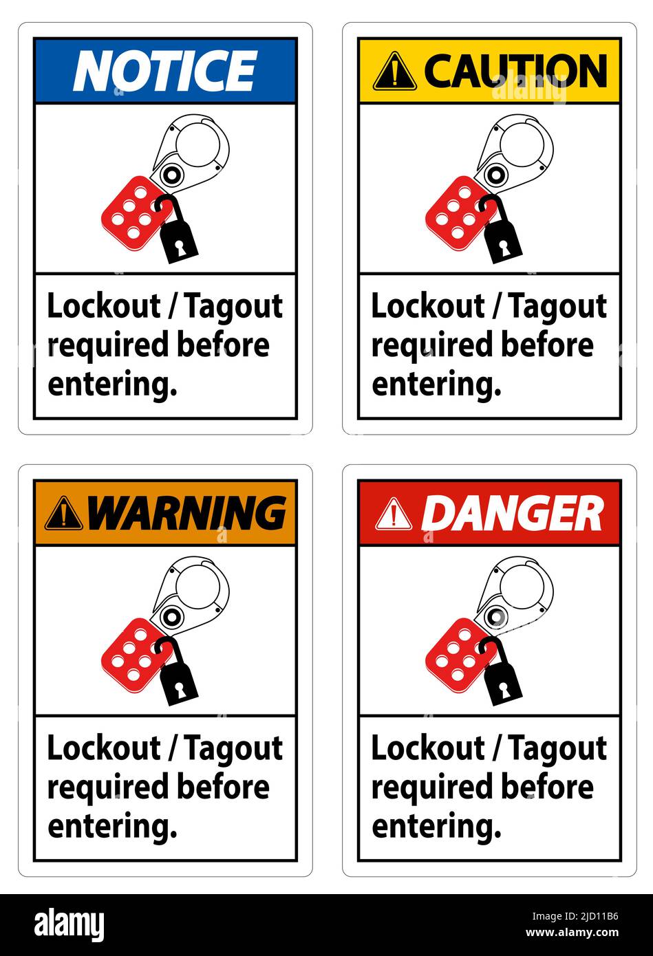 Warning Sign Lockout ,Tagout Required Before Entering Stock Vector