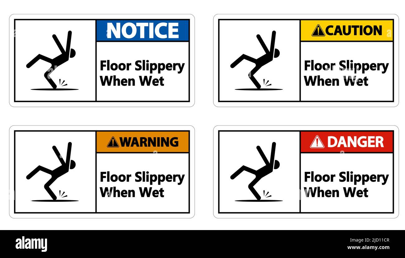 Warning Slippery When Wet Sign on white background Stock Vector