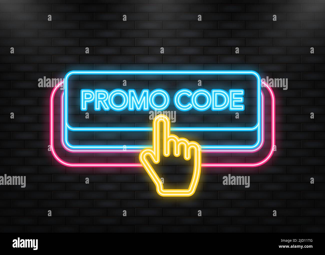 Neon Icon. Promo code, coupon code. Flat vector set design