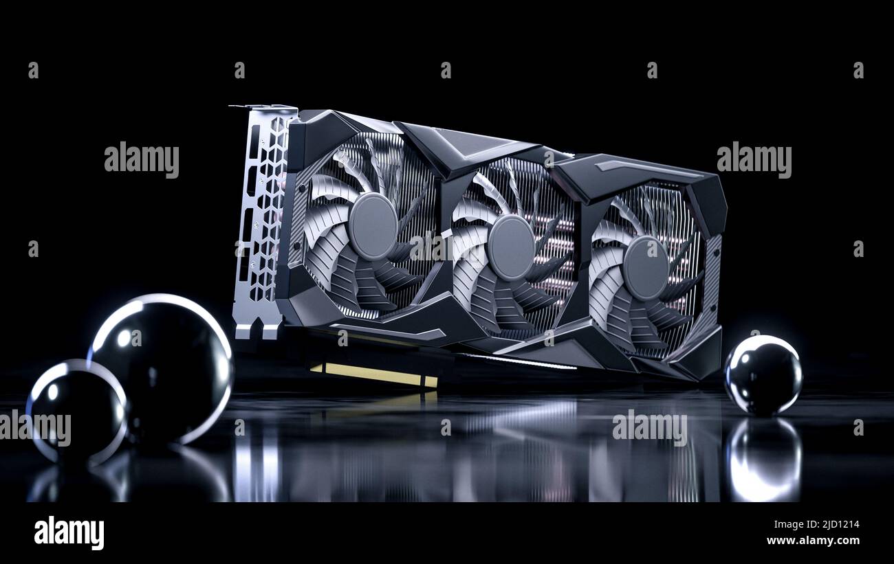 3d render of modern graphics or video card for gamer or crypto mining with  hard edges and fans industrial design with black dark elegant lighting and  Stock Photo - Alamy