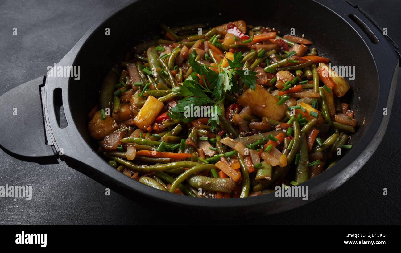 Colorful Panfried vegetables, asian style. Asian vegetarian sweet and
