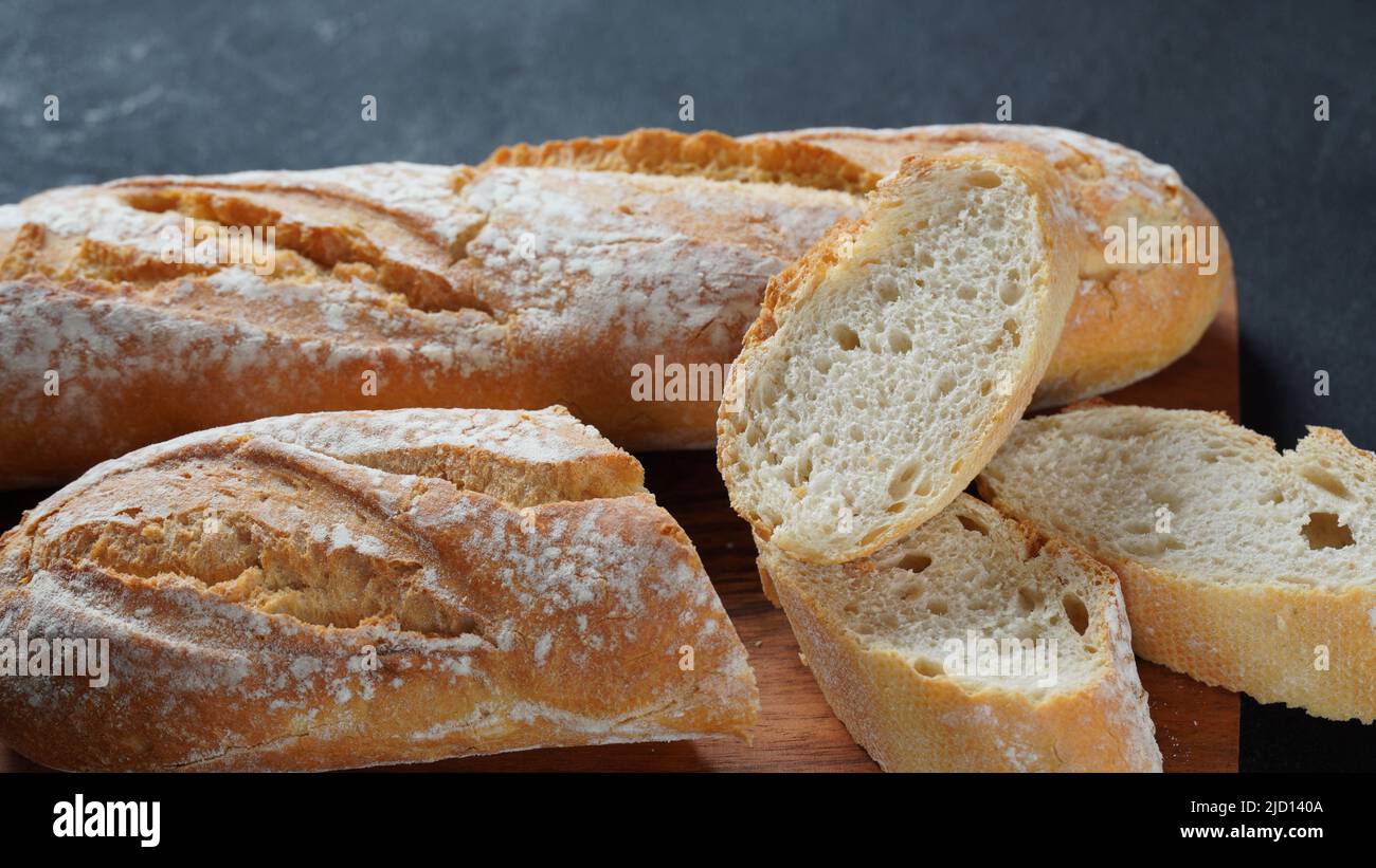 White french baguette or bread roll closeup, traditional food Stock Photo