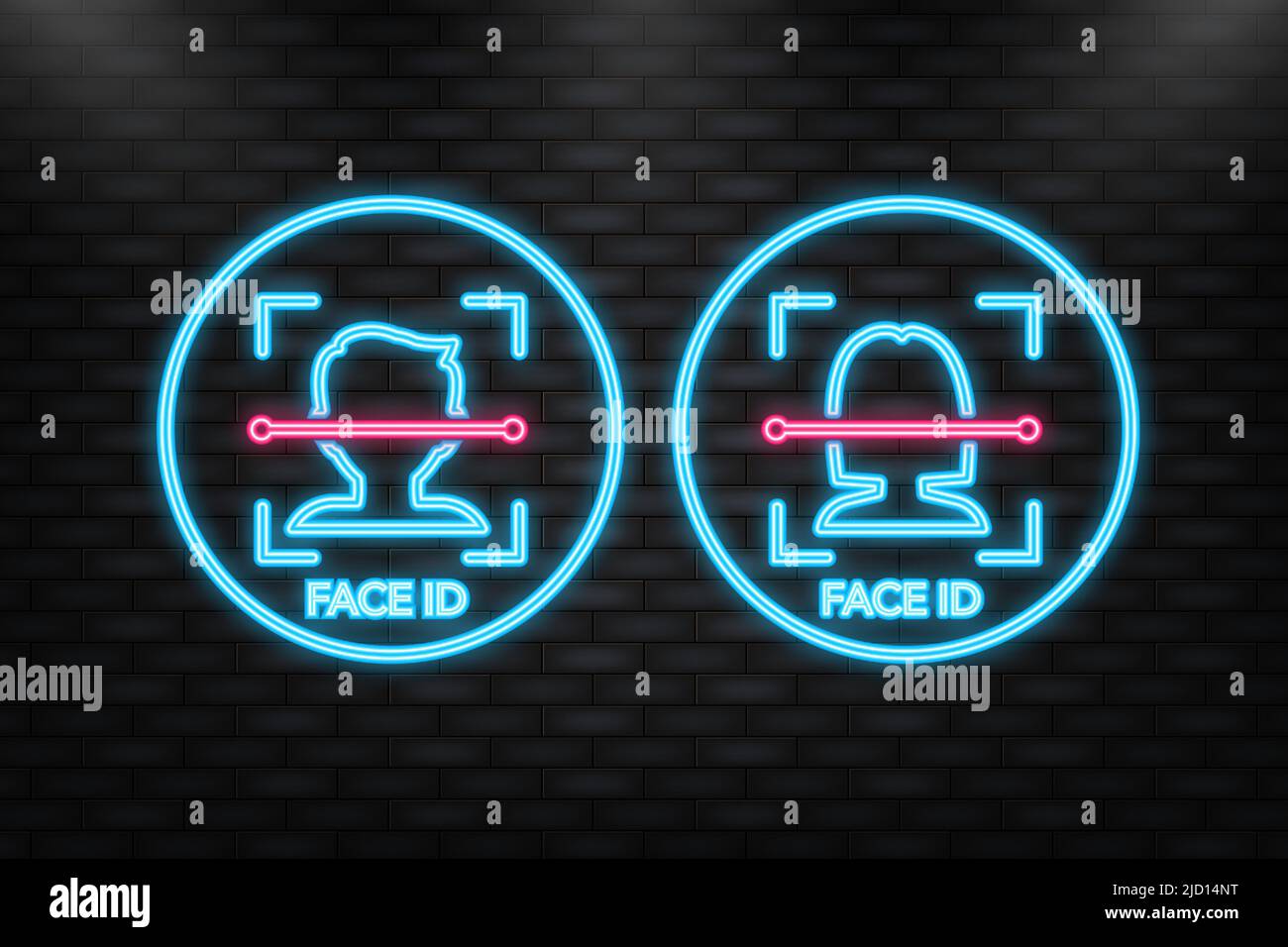 Neon Icon. Face recognition, great design for any purposes. Protection icon vector. Personal protection. Stock Vector