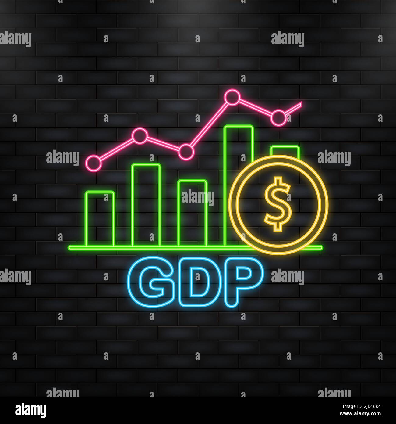 Arrow neon icon. GDP - Gross Domestic Product acronym. Business vector icon. Business concept Stock Vector