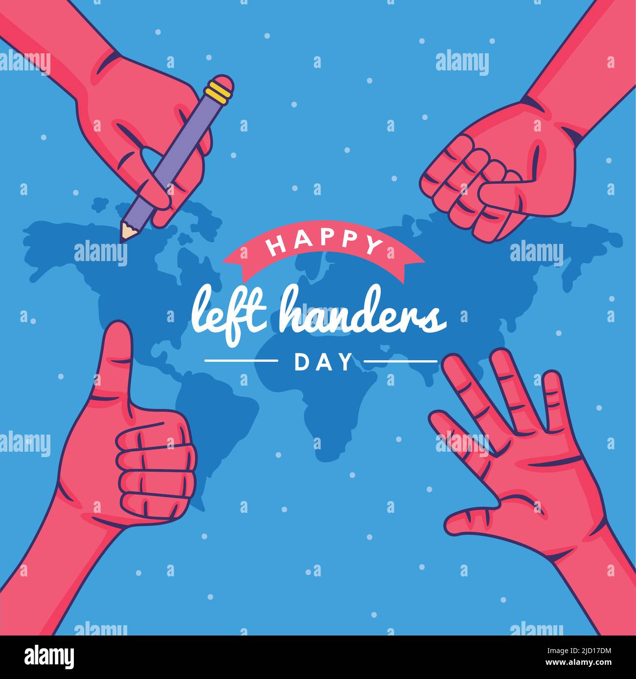left handers day card with hands Stock Vector