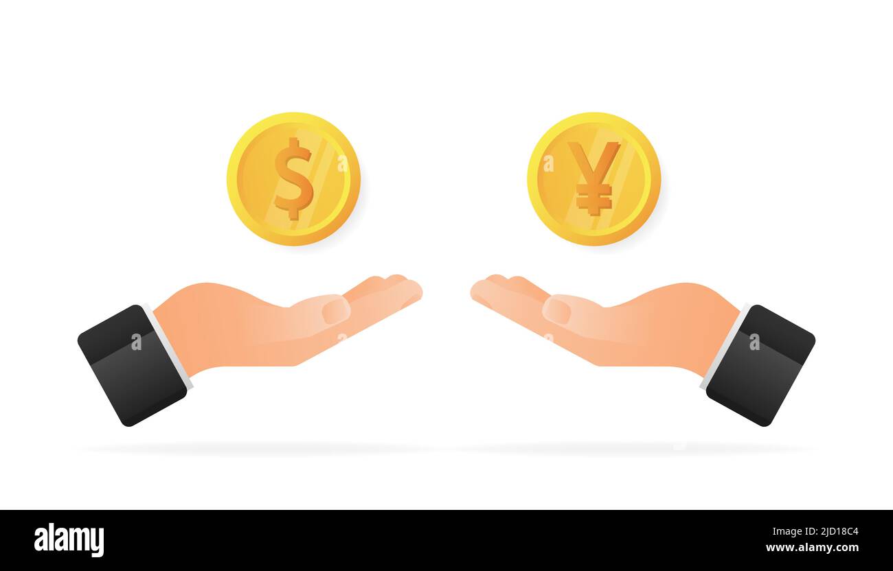 Modern flat illustration with gold currency exchange yen. Flat vector