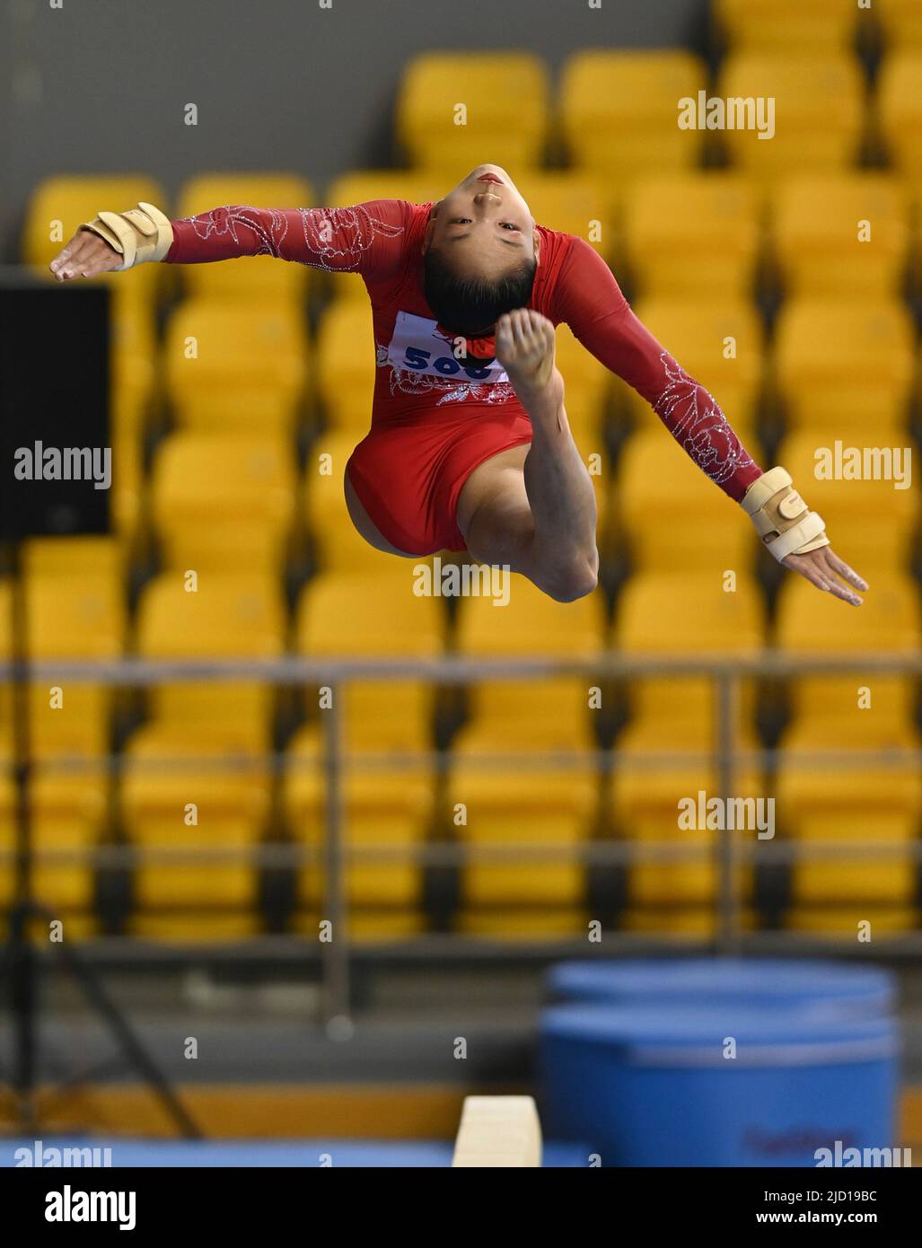 Doha. 16th June, 2022. Wu Ran of China competes during the balance beam ...