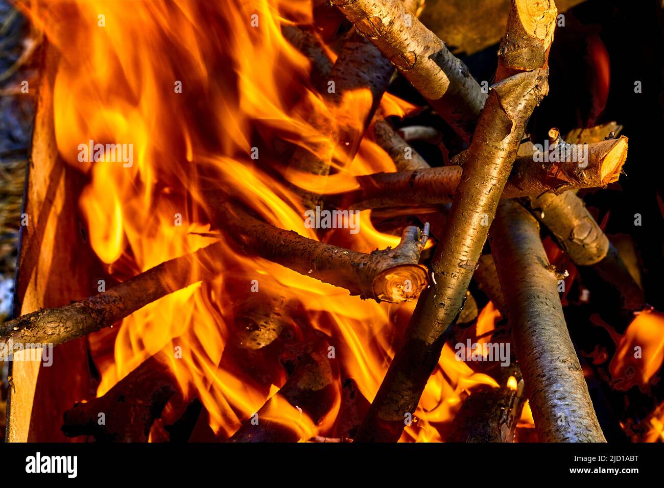 Kindling fruit firewood for grilling and smoking fish meat Stock Photo