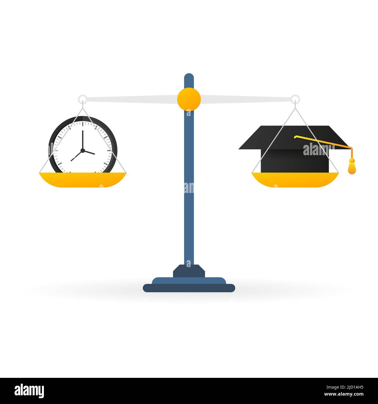 Education vs time on scales icon. Money and time balance on scale Stock Vector