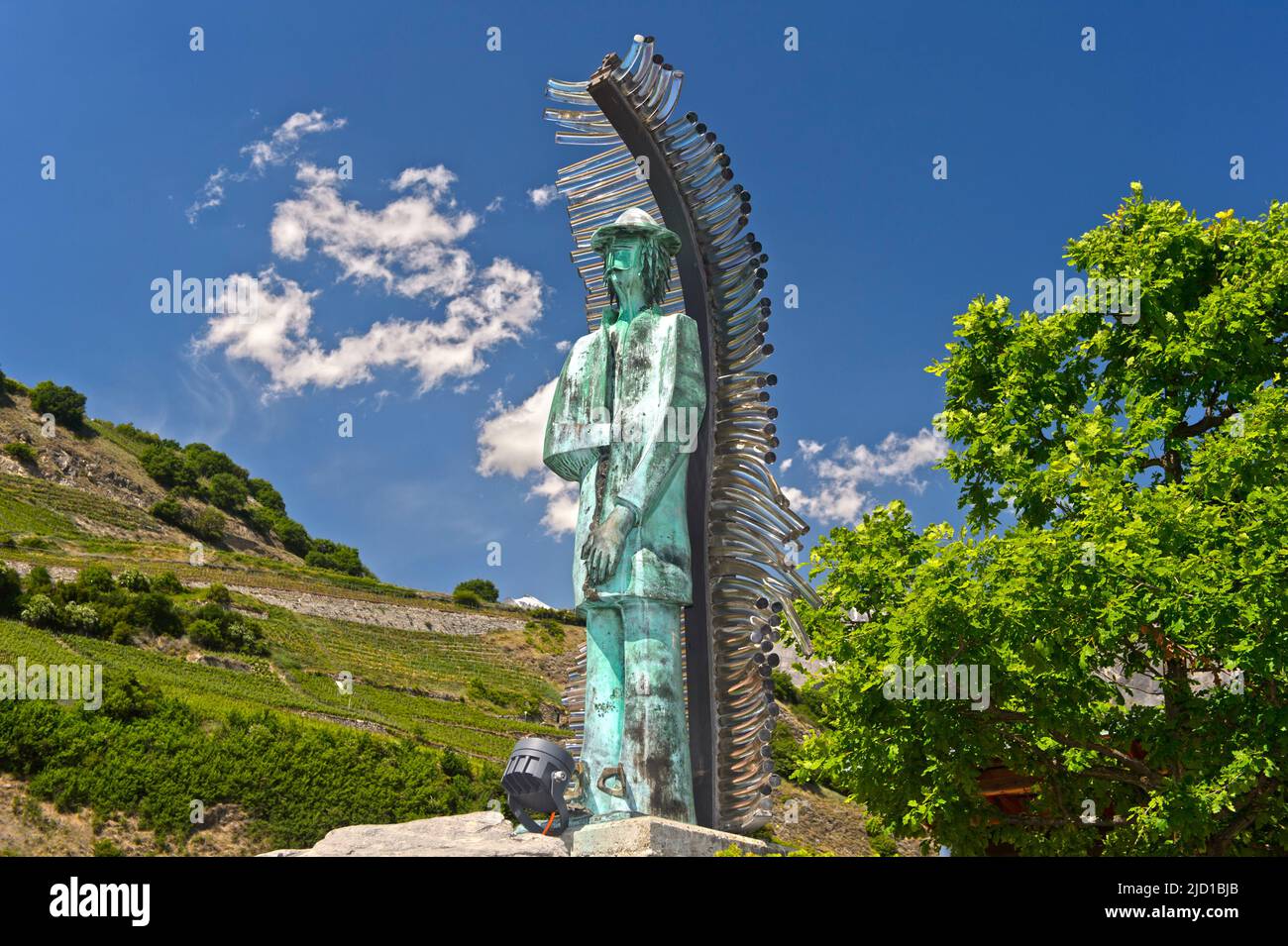 Monument to the counterfeiter and rebel Joseph-Samuel Farinet, Farinet Monument, Saillon, Valais, Switzerland Stock Photo