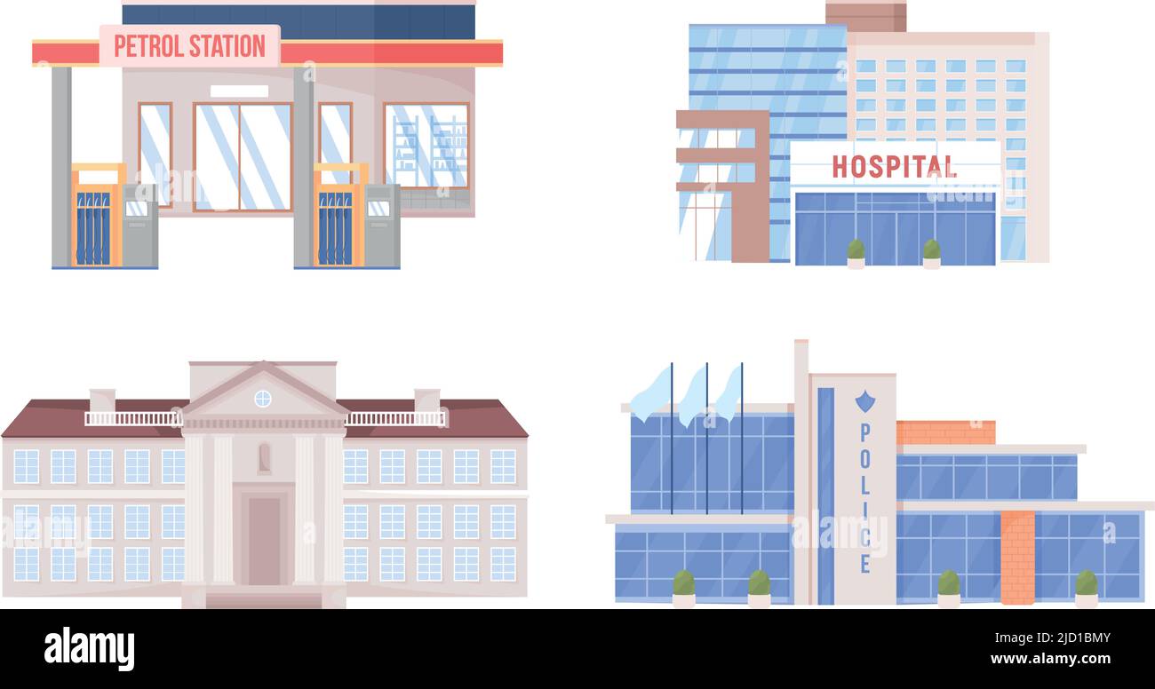 Services semi flat color vector objects set Stock Vector