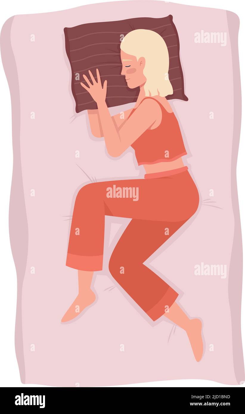 Female side sleeper with arm under pillow 2D vector isolated