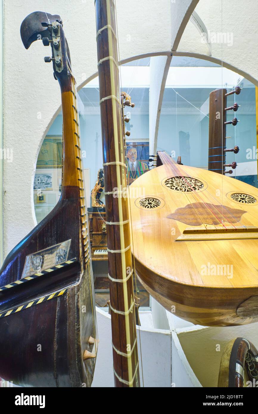 Sato Instrument Displays of traditional instruments, including dutars and the sato. At ...