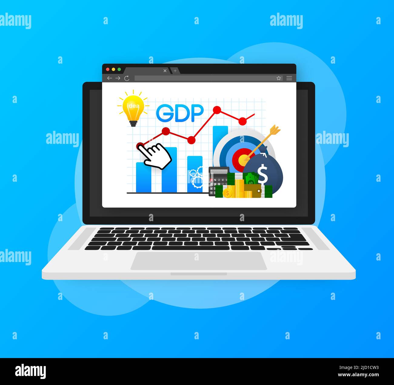 Vector illustration for gross domestic product rate, global economy, national budget.Business vector icon. Flat vector. Arrow icon Stock Vector