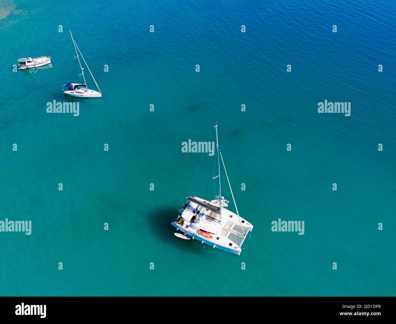 Drone shot, ships in Kosirina Bay, Murter, Murter Island, Dalmatia, Croatia Stock Photo