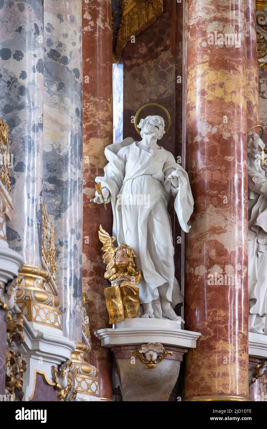 sculpture, The Baroque Pilgrimage Church of Wies, Wieskirche, Bavaria, Germany Stock Photo