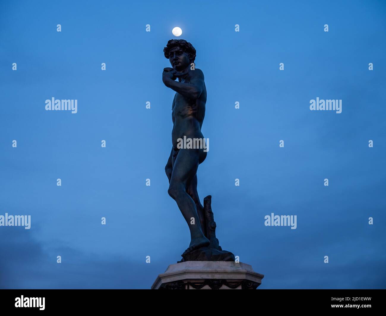 Full moon over the statue of David in Piazzale Michelangelo, Florence