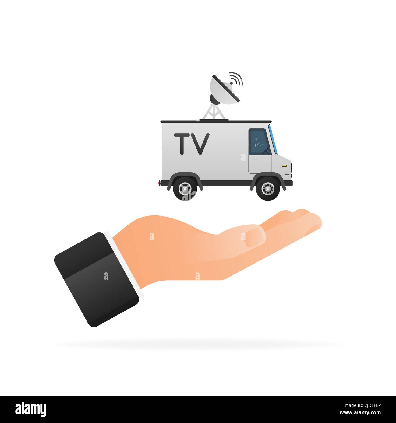 Cartoon illustration with tv truck for report design. Cartoon vector illustration. Internet network Stock Vector